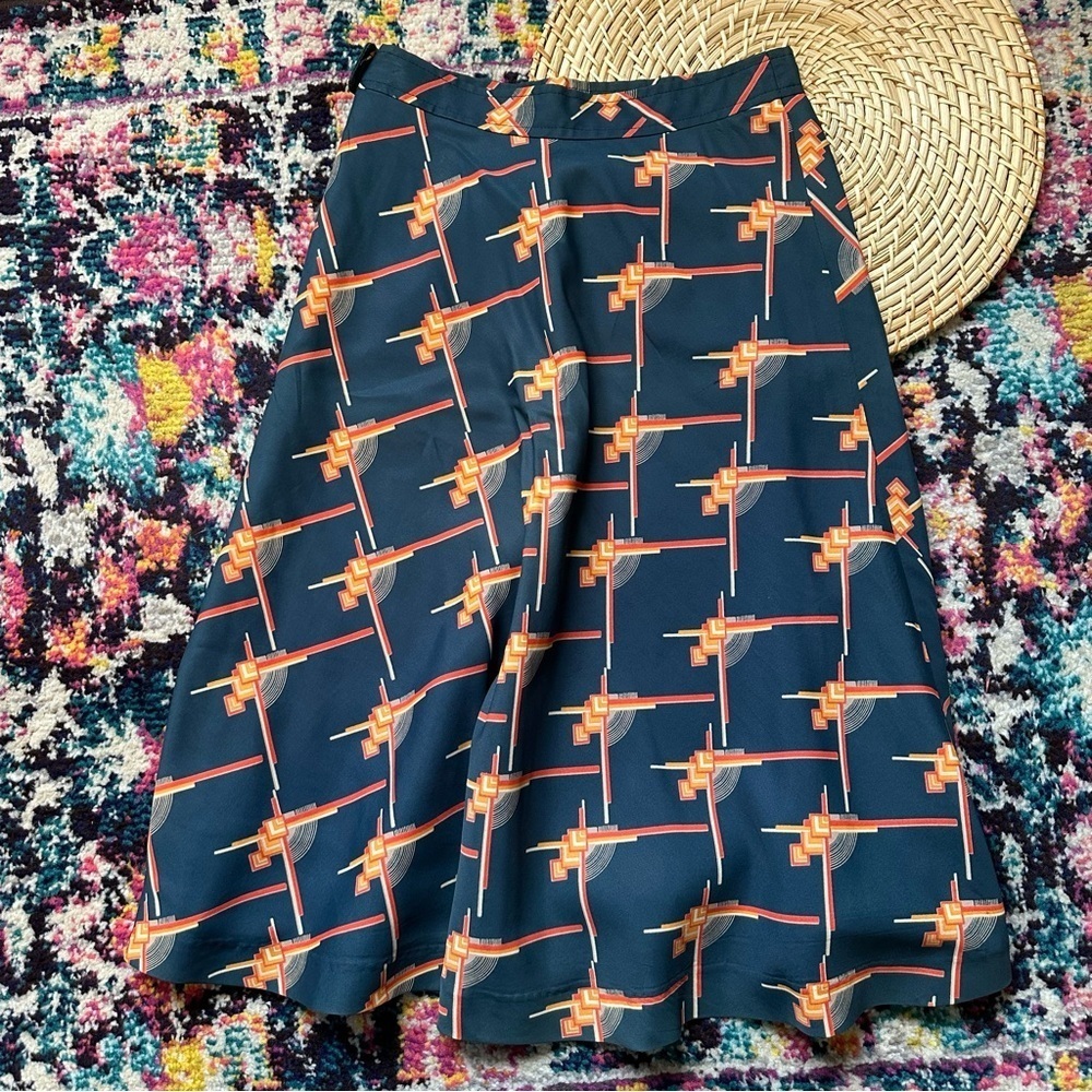 Vintage Gudule Paris Printed Satin A Line Skirt Womens 10 - Picture 2 of 8